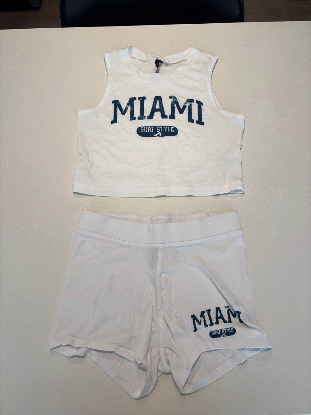 White 'MIAMI Surf Style' Crop Tank and Shorts Set